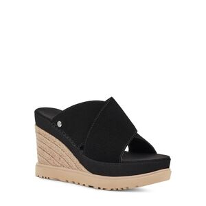 UGG Abbott Black Suede Wedge Sandals with Crisscross Straps NIB